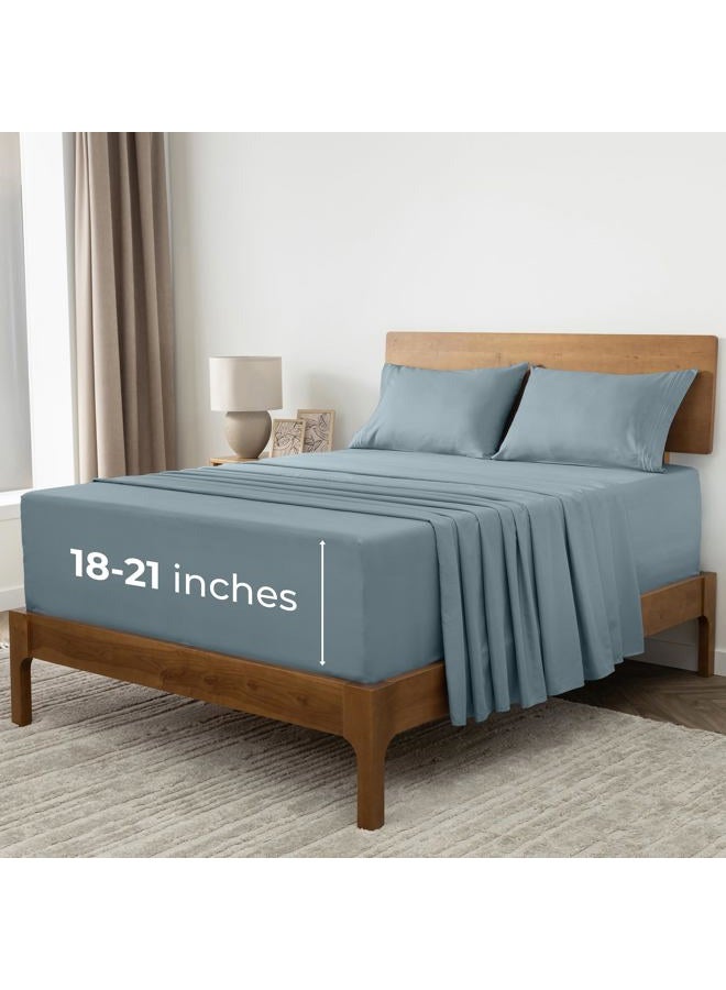 mellanni Bed Sheet Set - Brushed Microfiber 1800 Bedding - Wrinkle, Fade, Stain Resistant - 4 Piece (for Extra Deep Mattresses, King, Spa Blue) - Image 1