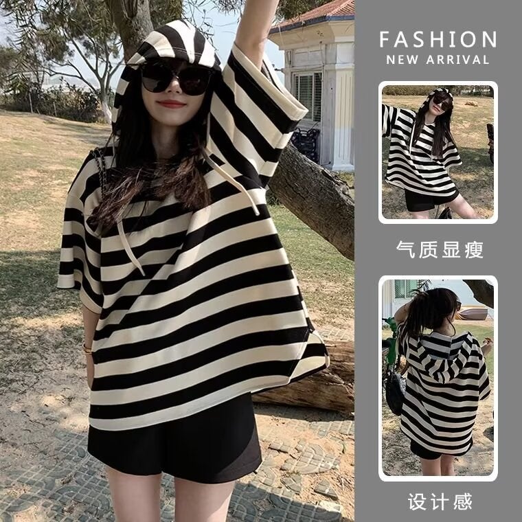 Japanese Style Contrast Stripesd T-Shirt Short-Sleeved Trendyy Label Top Summer Loose And Versatile Couple Half-Sleeved T-Shirt - Image 2