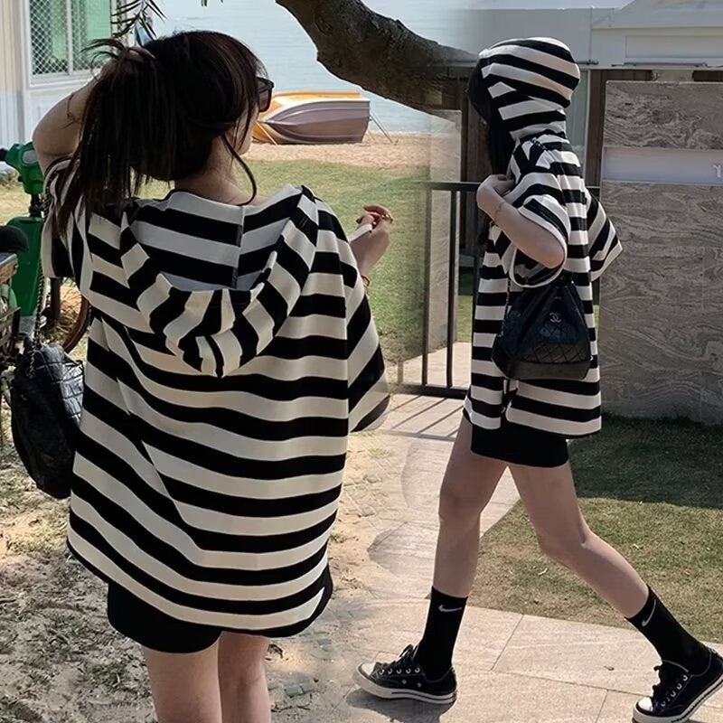 Japanese Style Contrast Stripesd T-Shirt Short-Sleeved Trendyy Label Top Summer Loose And Versatile Couple Half-Sleeved T-Shirt - Image 3