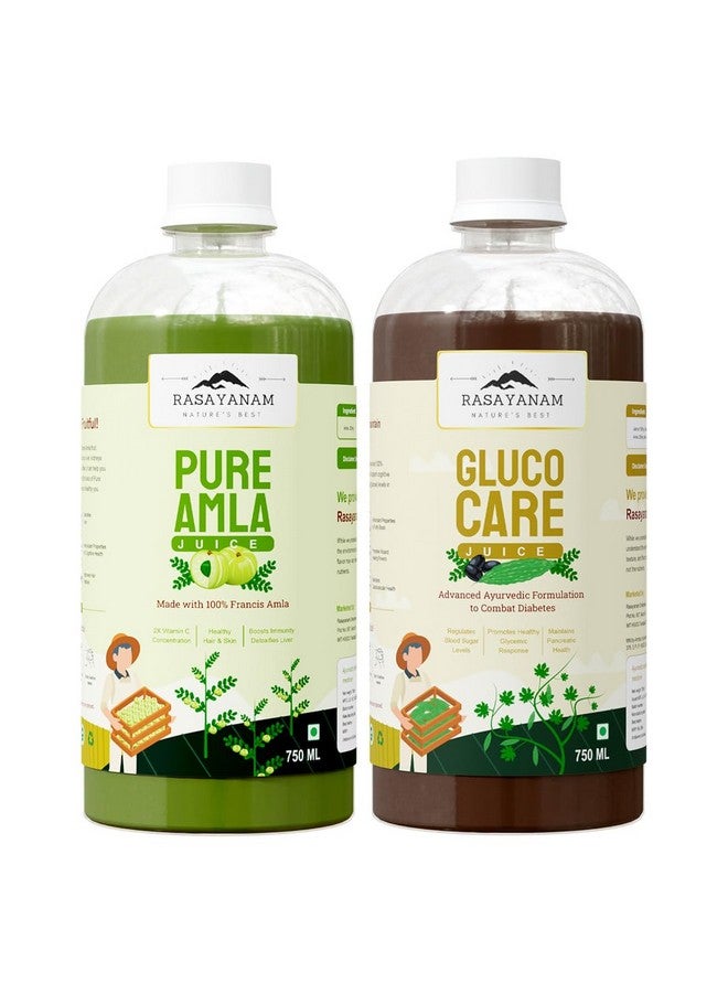 Rasayanam Pure Amla Juice & Gluco Care Juice - Combo Pack (750ml Each) | Helps Maintain Healthy Glucose Levels | Natural Immunity Boost with Vitamin C - Image 1