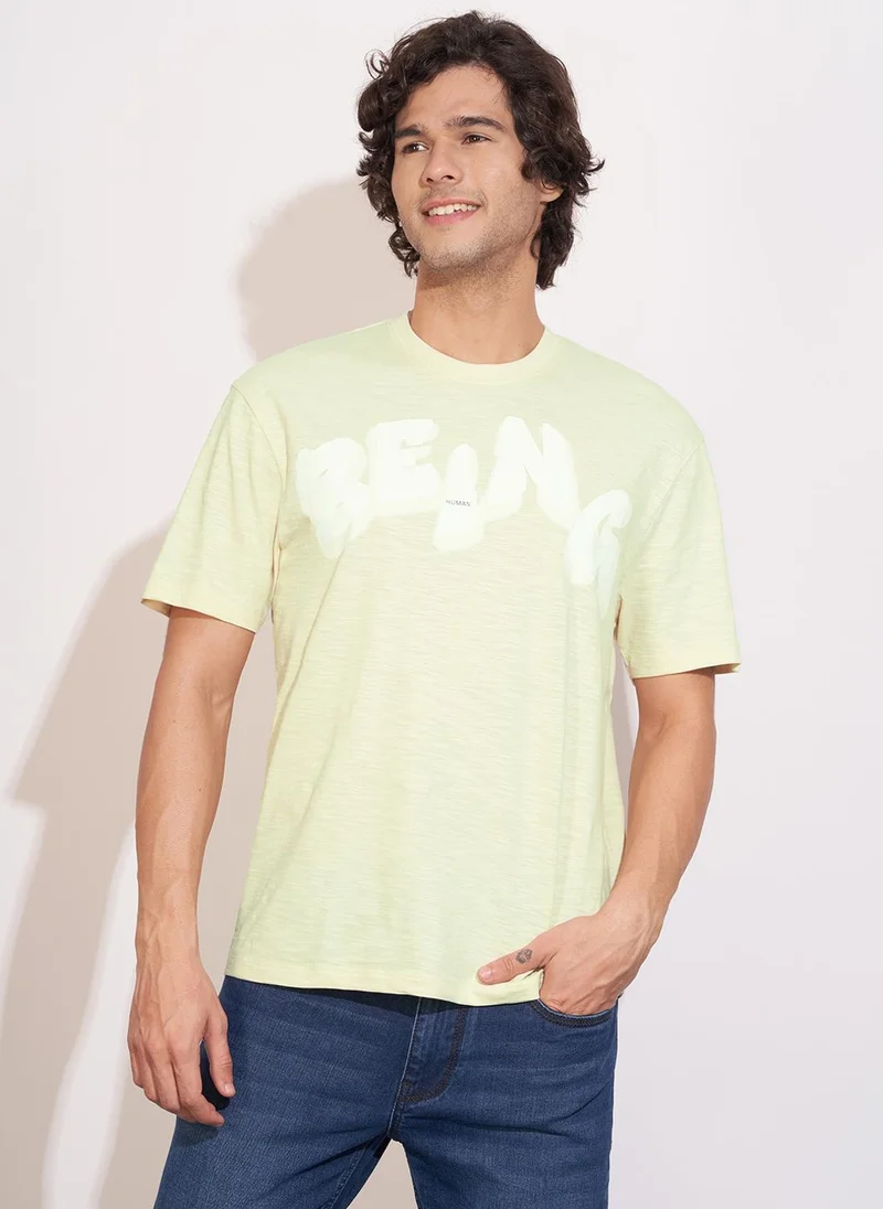Being Human Typography Printed Round Neck Drop-Shoulder Sleeves Pure Cotton T-shirt
