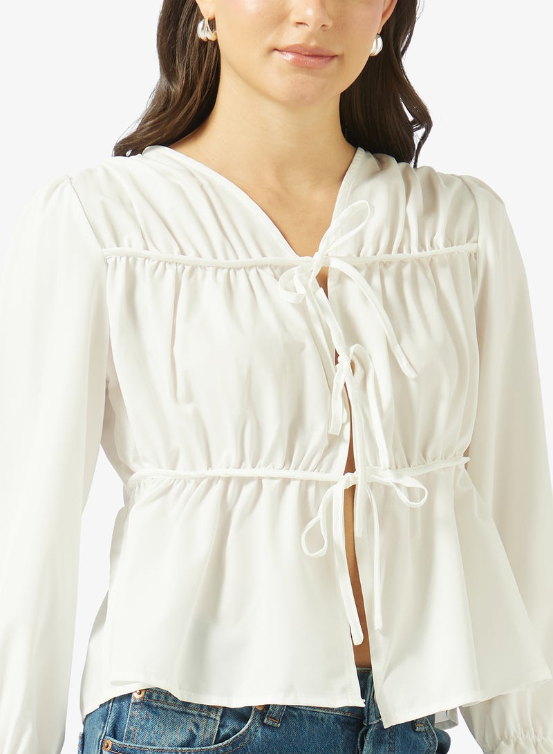 Ginger V Neck Gather Detail Top - Image 3