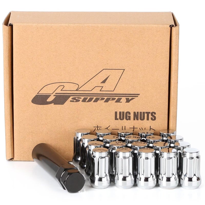 صواميل العجلات GAsupply 12x1.5، صواميل مغلقة من الكروم، صواميل تيرنر بارتفاع 1.37"، سداسي 3/4"، مقعد مخروطي بزاوية 60 درجة للعجلات بعد السوق، عبوة من 20+1 مفتاح صواميل تيرنر