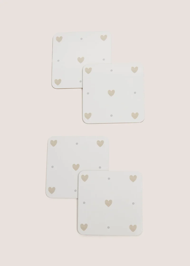 Matalan 4 Pack White Heart Cork Coasters