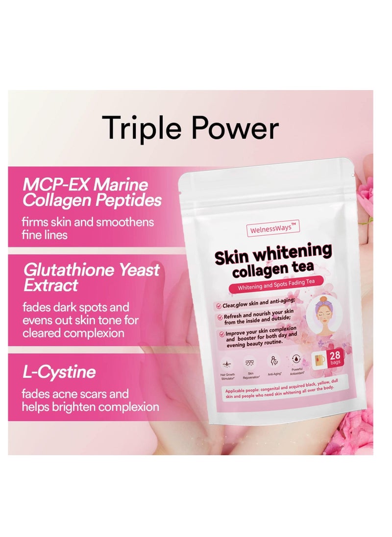 WelnessWays skin whitening collagen tea,whitening and spots fading tea,with collagen peptides glutathione yeast extract l-cystine, detox tea support healthy digestive and metabolism 28 bags  - Image 2