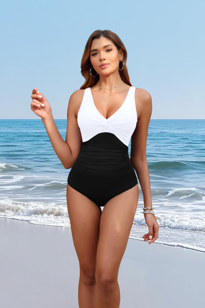 Holipick Black and White Women Tummy Control One Piece Swimsuit - Push Up Bathing Suit Full Coverage Slimming Swimwear M - Image 5