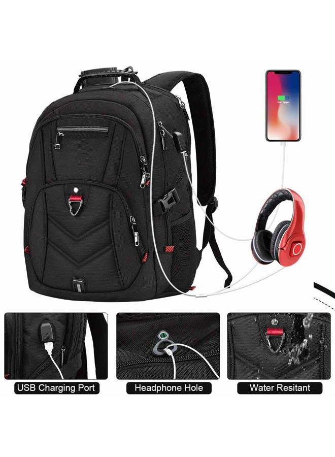 NEWHEY Laptop Backpack 17 Inch Business Travel Backpacks for Men Women Extra Large Waterproof TSA Anti Theft College Hight School Bookbags with USB Charging Port 17.3 Gaming Computer Backpack 45L, Black - Image 2