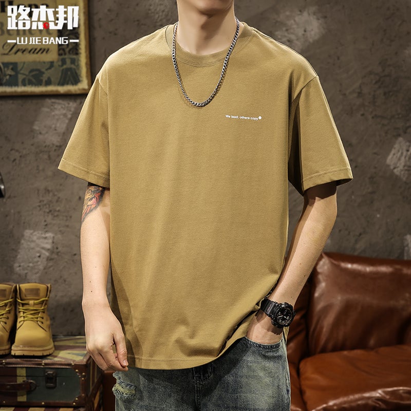 Boys Summer Thin Simple Mountain Heavy Cotton Short-Sleeved T-Shirt Men'S Grey Base Shirt Top - Image 1