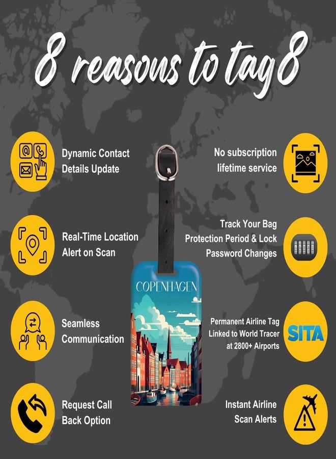 tag8 [Pack 2] tag8 Copenhagen Smart Bag Luggage tag |Trendy Luggage tag ID Identification Fashionable Digital Name tag | Airline Compliant, SITA World Tracer Code Enabled | Travel Gift idea, Collectible - Image 4
