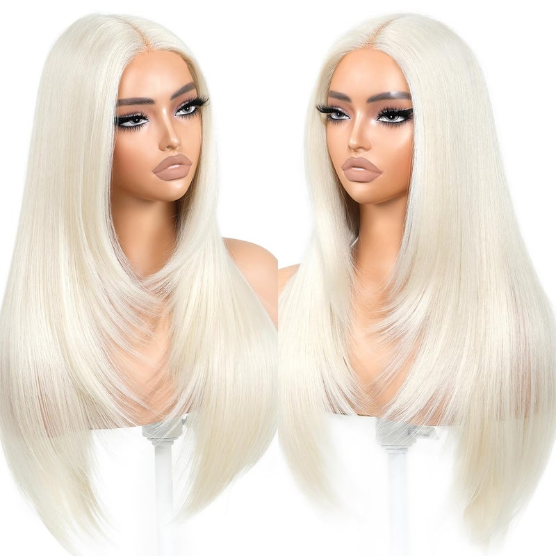 BrownBomb Blonde Wear and Go Glueless Wigs Pre Plucked Pre Cut for Beginners 613 Synthetic Lace Front Wigs With Bangs Long Straight layered Wigs HD Lace 26 Inch 3 Seconds to Wear for Beginners - Image 1