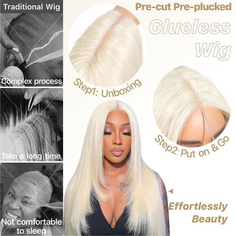 BrownBomb Blonde Wear and Go Glueless Wigs Pre Plucked Pre Cut for Beginners 613 Synthetic Lace Front Wigs With Bangs Long Straight layered Wigs HD Lace 26 Inch 3 Seconds to Wear for Beginners - Image 4