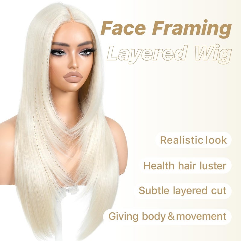 BrownBomb Blonde Wear and Go Glueless Wigs Pre Plucked Pre Cut for Beginners 613 Synthetic Lace Front Wigs With Bangs Long Straight layered Wigs HD Lace 26 Inch 3 Seconds to Wear for Beginners - Image 2