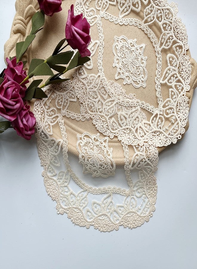 VIRFONOR Set of 2 Beige French Style Lace Placemats,Oval Vintage Embroidered Lace Doilies for Table,Exquisite Dresser Scarf Vase Mat, 10.6''x8.6'' - Image 2