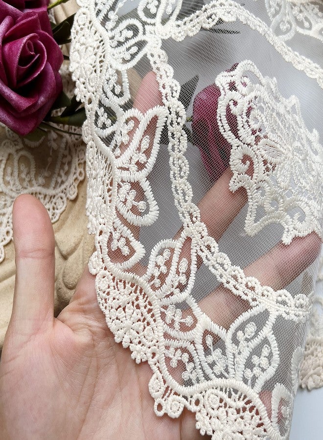VIRFONOR Set of 2 Beige French Style Lace Placemats,Oval Vintage Embroidered Lace Doilies for Table,Exquisite Dresser Scarf Vase Mat, 10.6''x8.6'' - Image 4