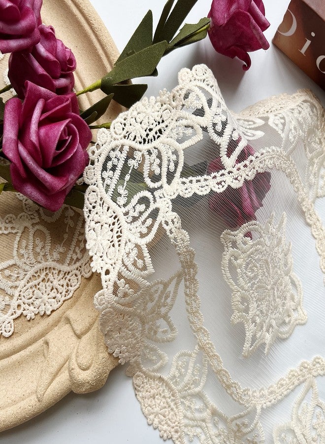 VIRFONOR Set of 2 Beige French Style Lace Placemats,Oval Vintage Embroidered Lace Doilies for Table,Exquisite Dresser Scarf Vase Mat, 10.6''x8.6'' - Image 3