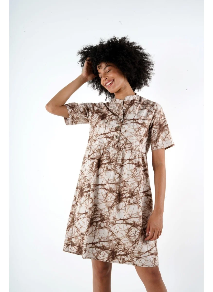 Alexander Gardi Patterned Buttoned Mandarin Collar Comfort Dress (B24-384 00)
