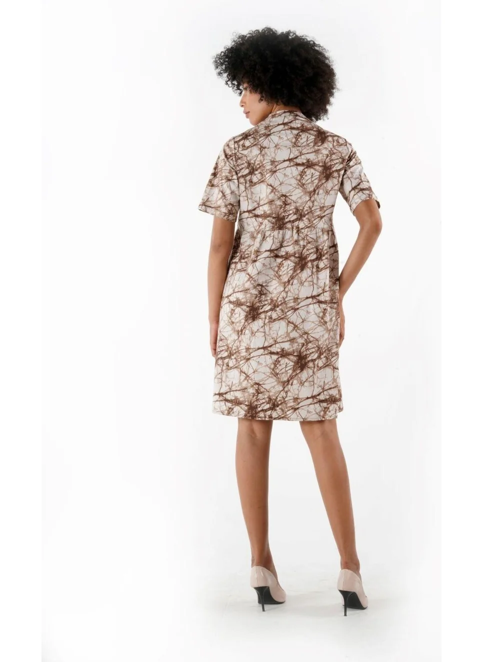 Alexander Gardi Patterned Buttoned Mandarin Collar Comfort Dress (B24-384 00)