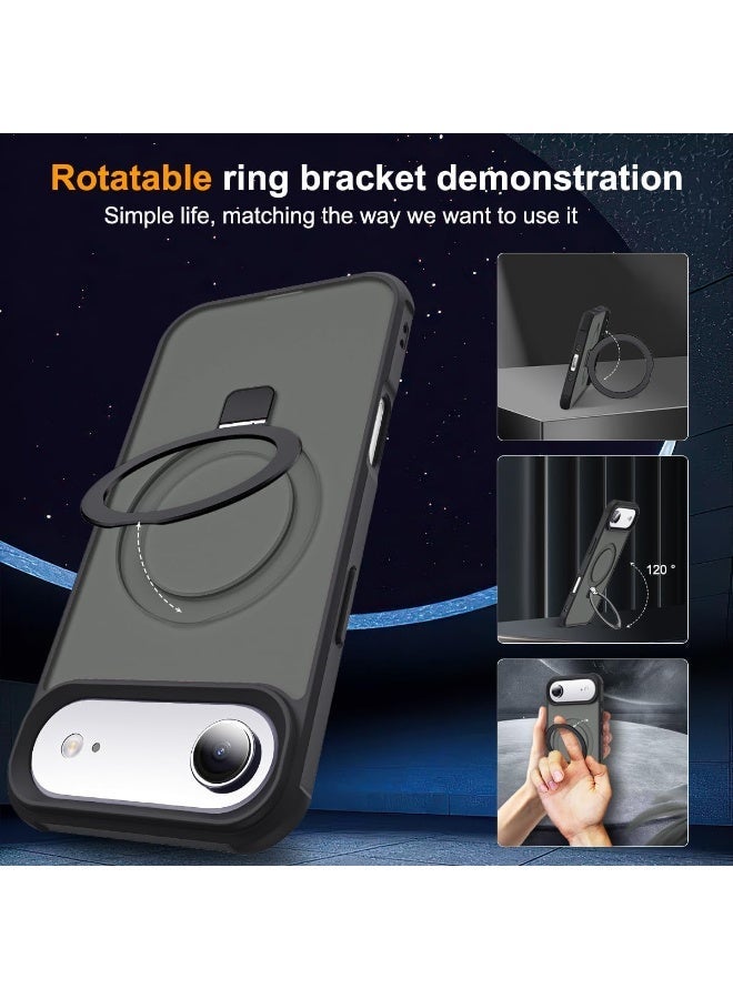 جراب هاتف شفاف عسكري متوافق مع iPhone 17 Air مع حامل مغناطيسي غير مرئي بحلقة دائرية لهاتف iPhone 17 Air مقاس 6.5 بوصة [متوافق مع Mag-Safe] [شعور قبضة رائع]، أسود - Image 3