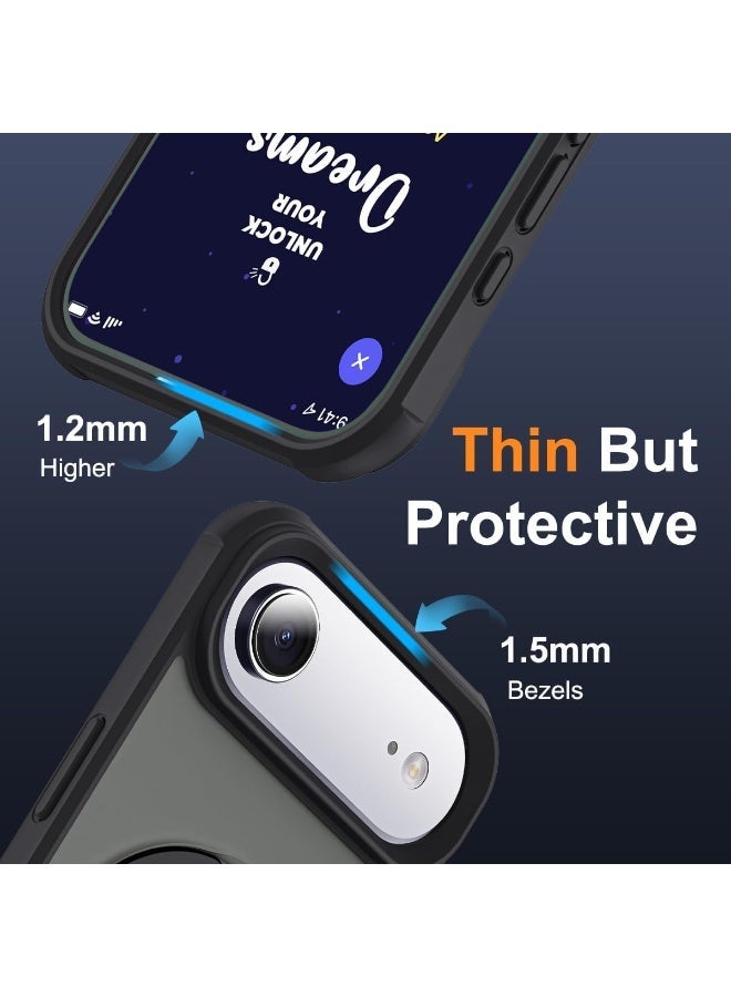 جراب هاتف شفاف عسكري متوافق مع iPhone 17 Air مع حامل مغناطيسي غير مرئي بحلقة دائرية لهاتف iPhone 17 Air مقاس 6.5 بوصة [متوافق مع Mag-Safe] [شعور قبضة رائع]، أسود - Image 2