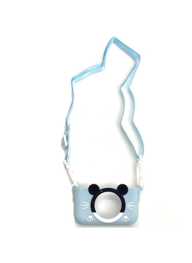 Children's Camera Cartoon Protective Case Small Camera Silicone Case Anti-fall With Lanyard Mini Photo Soft Rubber Case-Color:Blue (little Bear Camera Cover + Rope) - Image 1