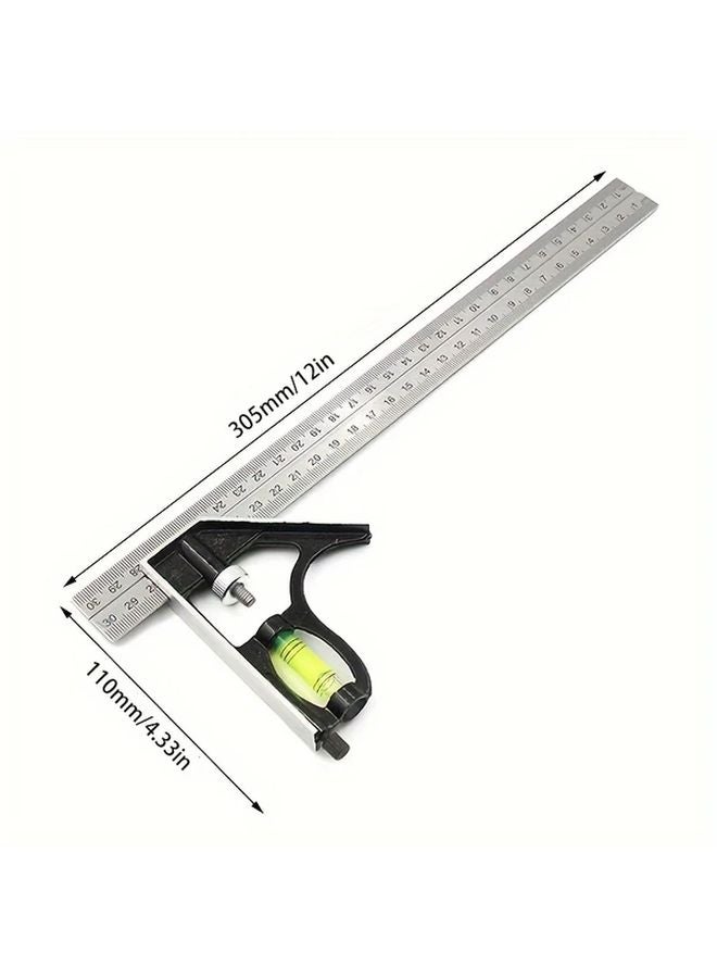 1pc Stainless Steel Adjustable Angle Square Ruler Horizontal Moving Combination Measuring Tool - Image 4