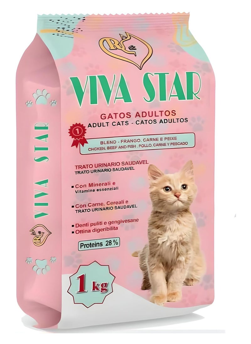 Generic Viva Star Cat Food Salt Free with 28% Protein and Rich in Vitamins and Minerals for Your Cat's Health - 1 Kg Pack  - Image 1