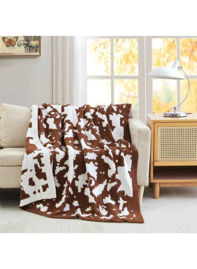 Mezoe Printed Soft and Luxurious Feather Knit Jacquard Throw Brown and White 1 x 153 x 127 cm Lavina 02