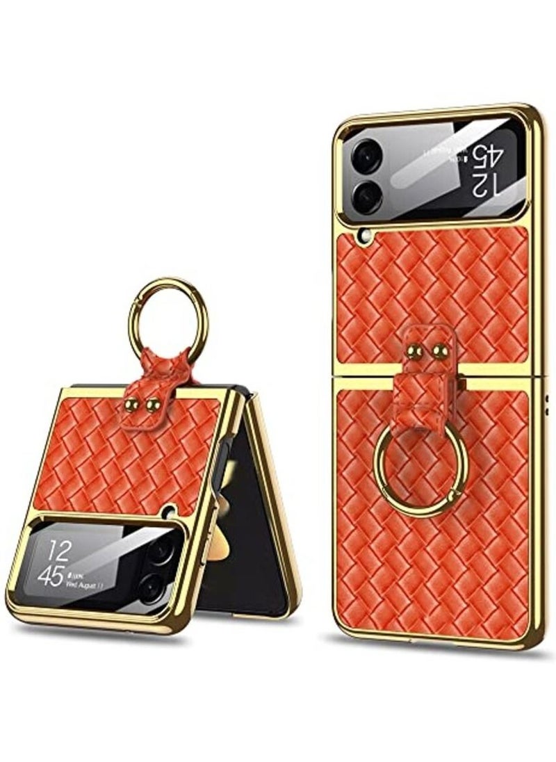 GOLDEN MASK - GOLDEN MASK Compatible With Samsung Galaxy Z Flip 4 Case with Ring, Business Style Protective Case Designed (Red) - Image 1