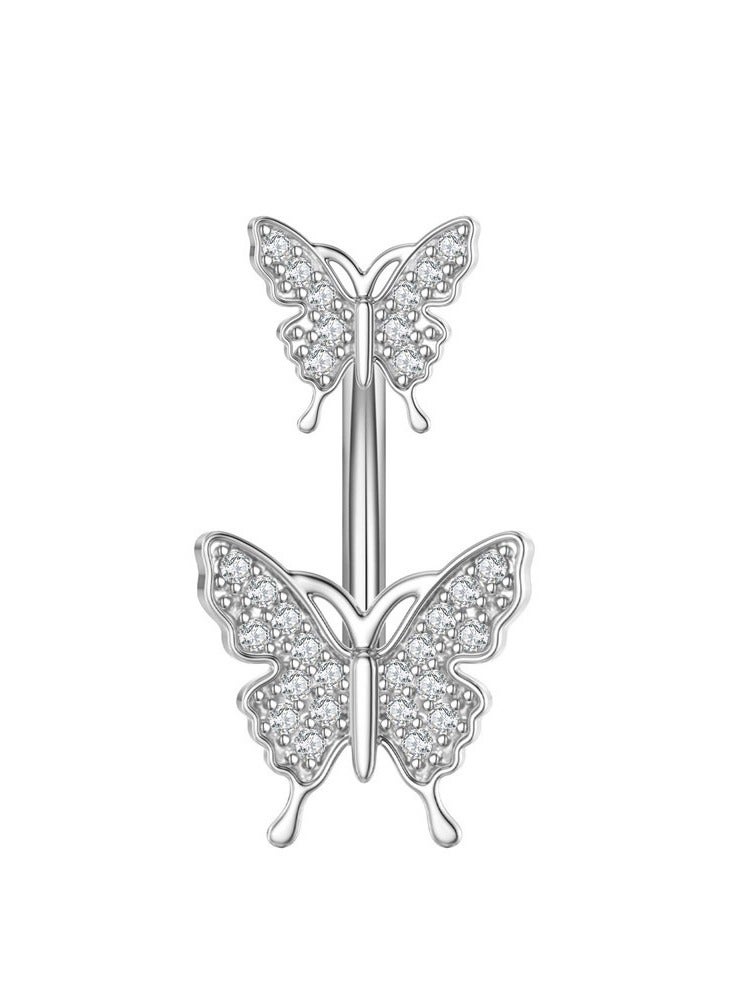 5pcs pearl Belly Ring Set Stainless Steel Fashion Butterfly design Rhinestone studded Silver Belly  Button for Women holiday&dating & party & wedding - Image 2