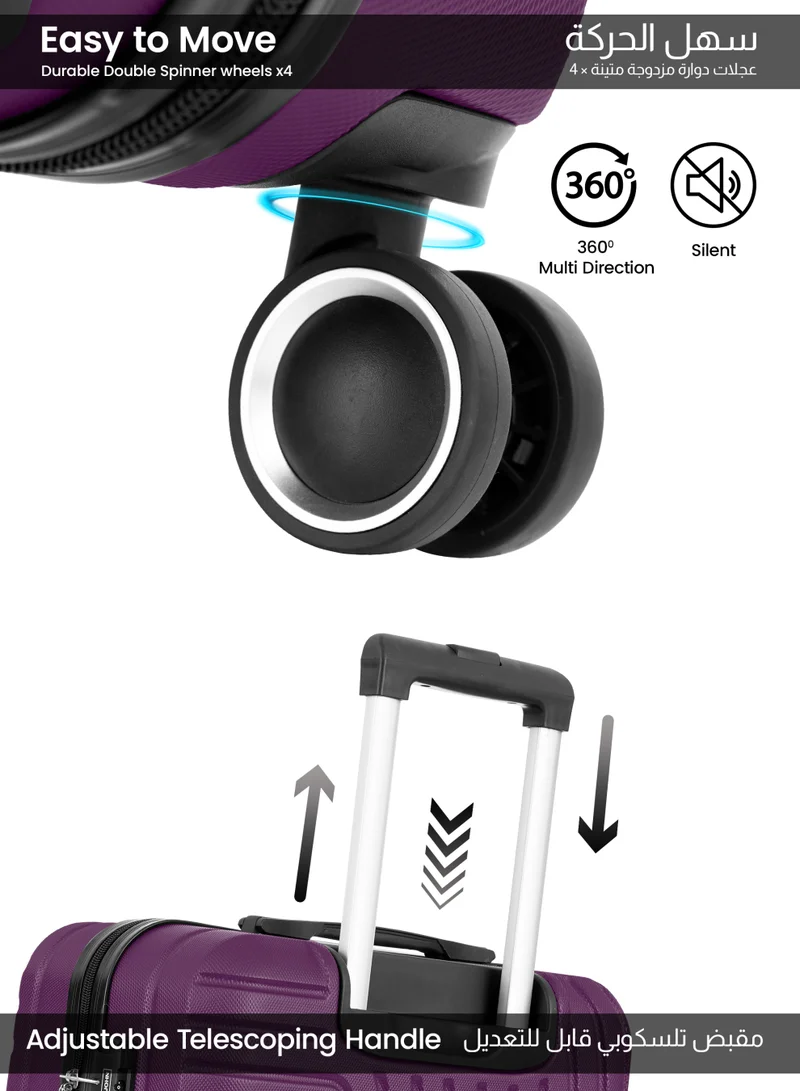 بارا جون حقيبة سفر بعجلات مقاس كابينة  بوصة خفيفة الوزن من مادة  صلبة بنفسجية