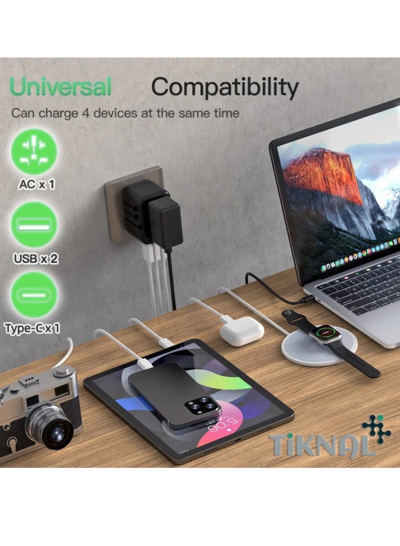 Tiknal GaN 20W Global Charger – 3 USB Ports and a Fast Type-C Port – Compatible with 180 Countries - Image 5