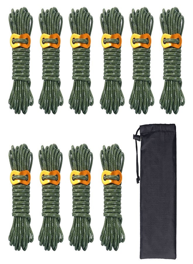 Hikeman 10 Pack 4mm Camping Rope Reflective Outdoor Guy Lines with Aluminum Guyline Adjuster Tensioners Nylon Tent Tie Downs for Hiking Backpacking Tarp,Canopy Shelter (Army Green) - Image 1