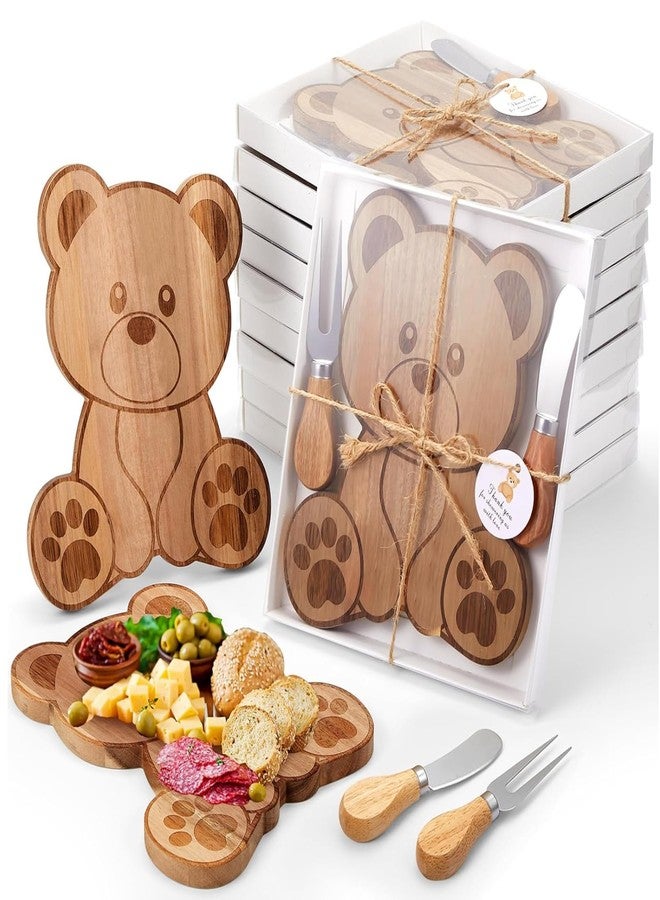 Ziliny 12 Set Baby Shower Prizes Bear Shaped Cheese Board with Cheese Knives and Forks Baby Shower Party Favors Gift Box for Wedding Bridal Birthday Gender Reveal Favor (Acacia Color) - Image 1