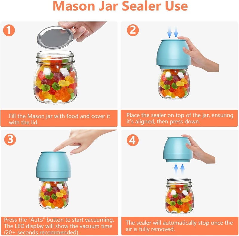 VUEBEE Electric Mason Jar Vacuum Sealer for Regular Mouth and Wide Mouth Canning Jars, Automatic Sealing Machine Kit for Food Storage and Fermentation - Blue - Image 5