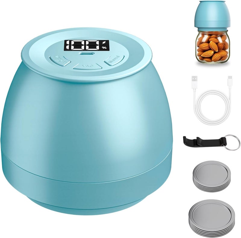 VUEBEE Electric Mason Jar Vacuum Sealer for Regular Mouth and Wide Mouth Canning Jars, Automatic Sealing Machine Kit for Food Storage and Fermentation - Blue - Image 1