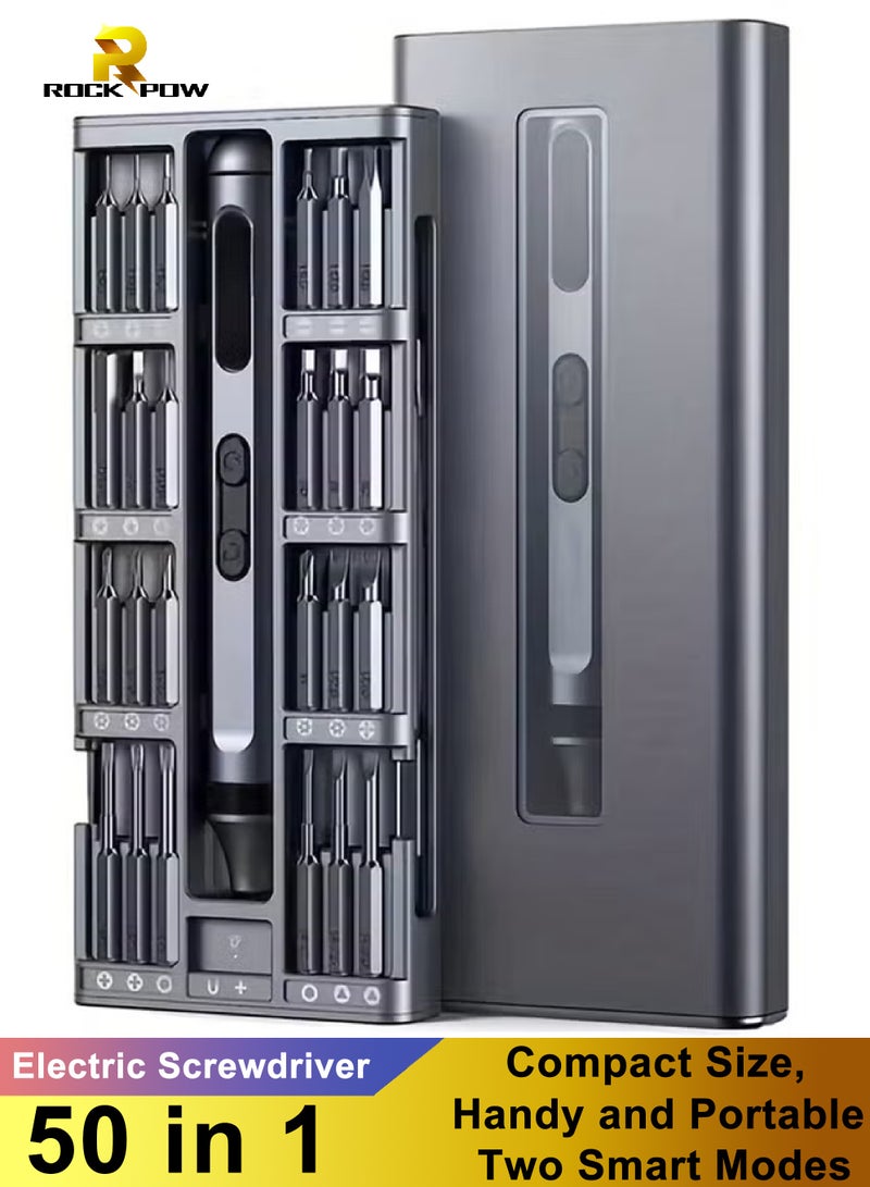 روك بو مجموعة مفكات كهربائية صغيرة 50 في 1، مفك دقيق لاسلكي للجيب مع 48 رأسًا مغناطيسيًا، كماشة، وعمود. مناسبة لإصلاح الهواتف والكاميرات وأجهزة الكمبيوتر المحمولة والساعات والنظارات والألعاب. - Image 1