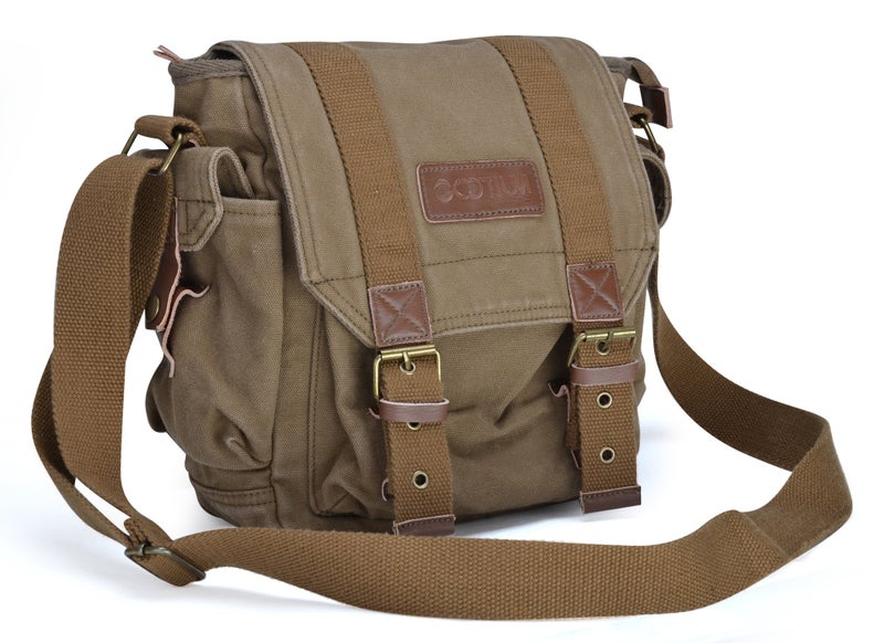 Gootium Gootium Canvas Messenger Bag - Small Vintage Shoulder Purse Crossbody Satchel, Field Tan  - Image 3