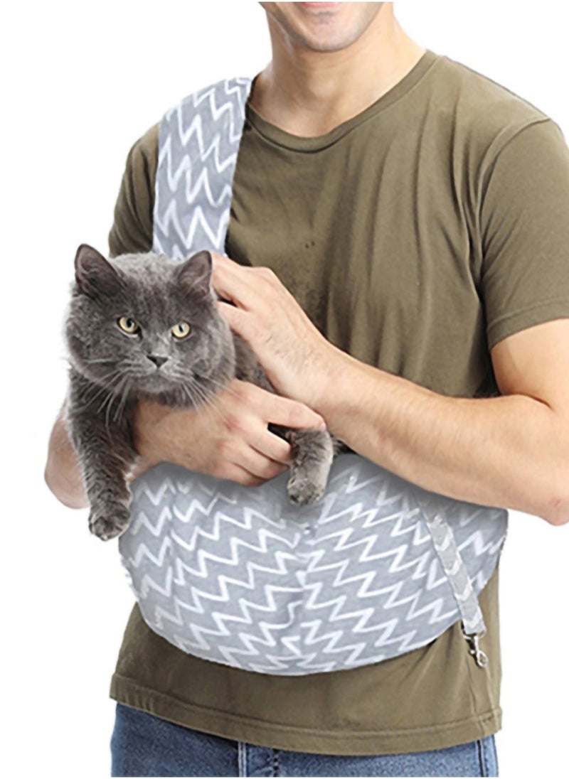Generic Reversible Pet Sling Carrier Hands-free Sling Pet Dog Cat Carrier Bag Soft Comfortable Puppy Kitty Double Sided Pouch Shoulder Carry Tote Handbag Suitable for Pets Under 6 kg Grey Stripes  - Image 4