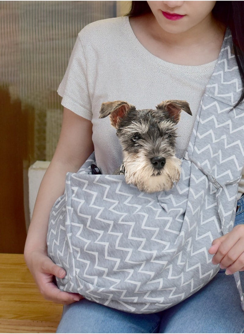 Generic Reversible Pet Sling Carrier Hands-free Sling Pet Dog Cat Carrier Bag Soft Comfortable Puppy Kitty Double Sided Pouch Shoulder Carry Tote Handbag Suitable for Pets Under 6 kg Grey Stripes  - Image 5