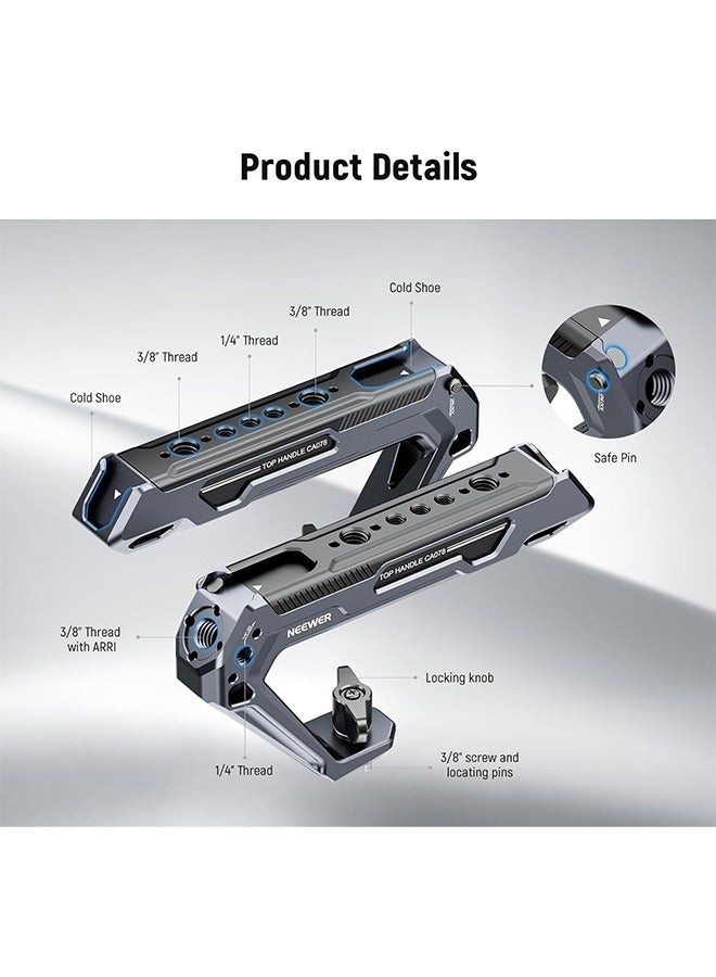 Neewer NEEWER All Metal Stylish Camera Top Handle with 3/8" Screw and Locating Pins, 1/4" &3/8" Threads, Cold Shoes, Anti Off Lock, Compatible with SmallRig Camera Cage Video Rig Stabilizer, CA078  - Image 2