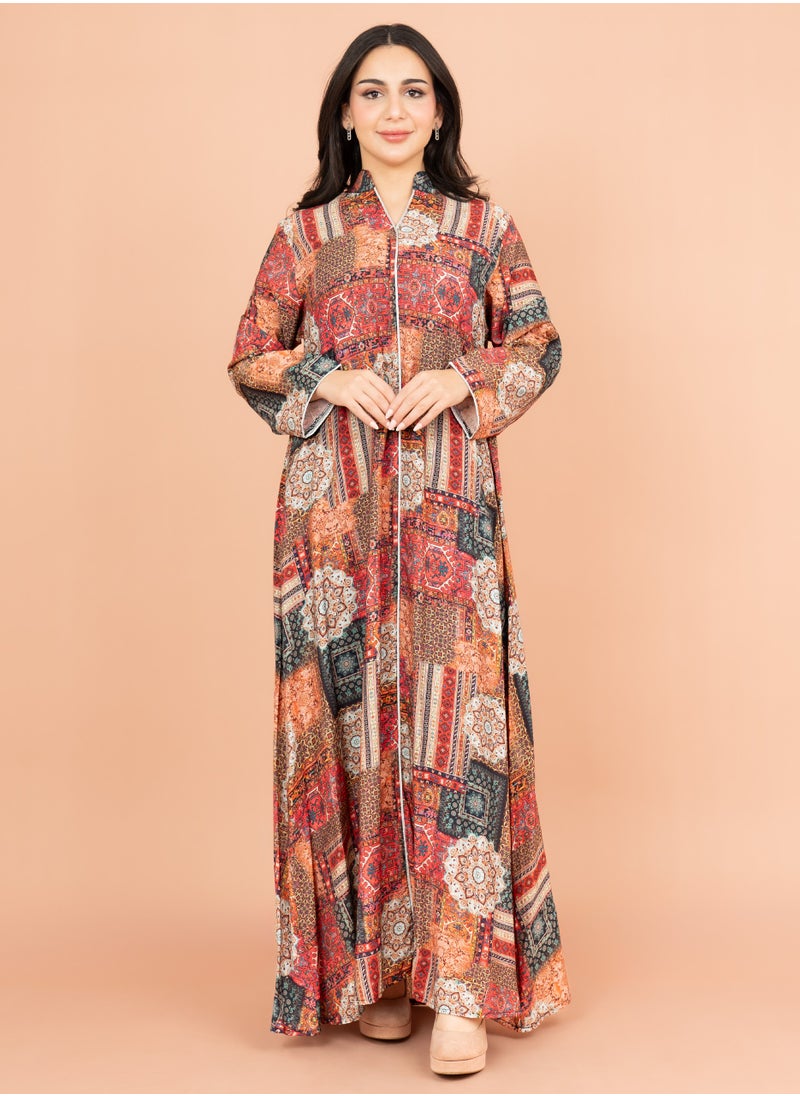 IKKXA Multicolor Patterns Modern Jalabiya IK1021 Red  - Image 1