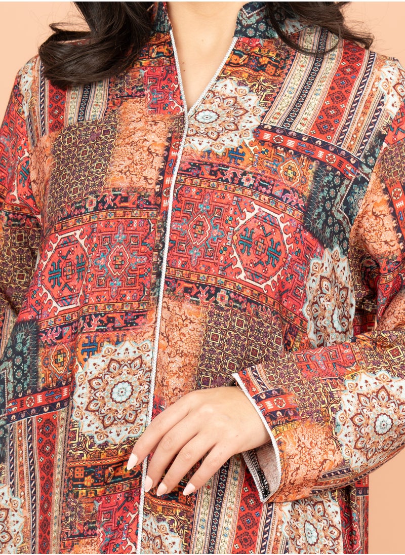 IKKXA Multicolor Patterns Modern Jalabiya IK1021 Red  - Image 2