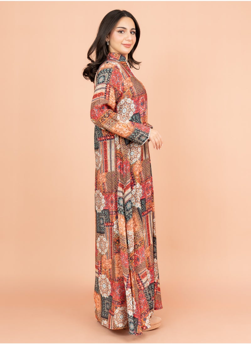 IKKXA Multicolor Patterns Modern Jalabiya IK1021 Red  - Image 3