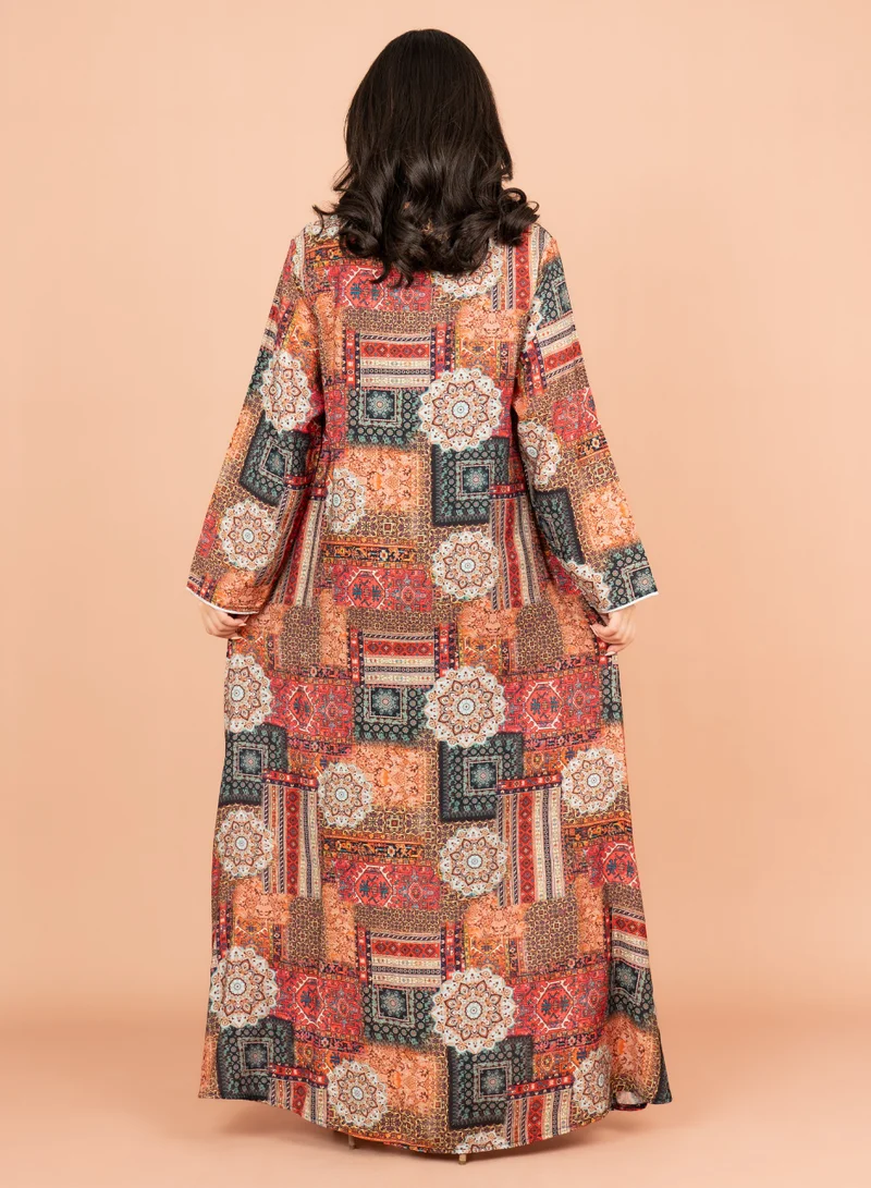 IKKXA Multicolor Patterns Modern Jalabiya IK1021 Red