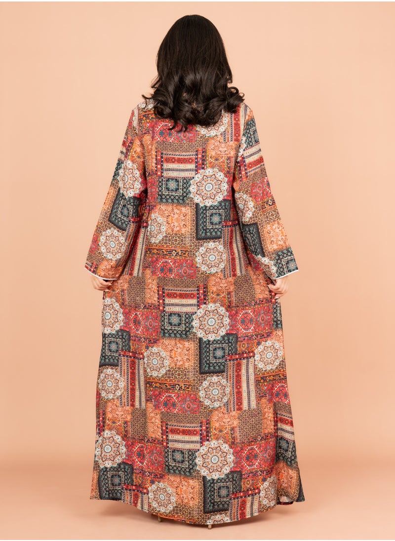 IKKXA Multicolor Patterns Modern Jalabiya IK1021 Red  - Image 4