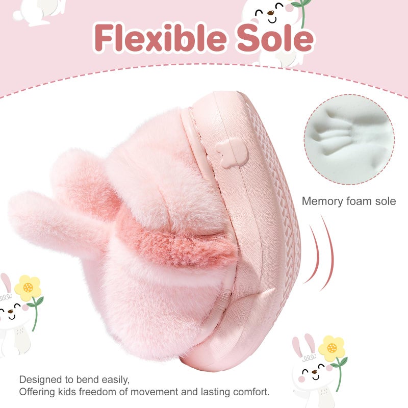 Drecage Toddler Kids Slippers Girls Boys House Shoes Winter Slippers Plush Warm Soft with Cute Cartoon Design Indoor Shoes 316 Pink Rabbit 5-5.5 Big Kid - Image 4