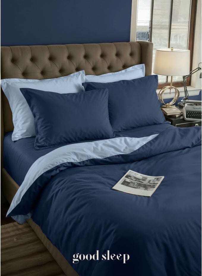 6 PIECE SET | BLUE | 220 X 240 CM | KING SIZE | REVERSIBLE DESIGN | INCLUDES DUVET COVER, FITTED BEDSHEET AND PILLOW CASES |ULTRA-SOFT & WRINKLE-FREE | MADE IN DUBAI