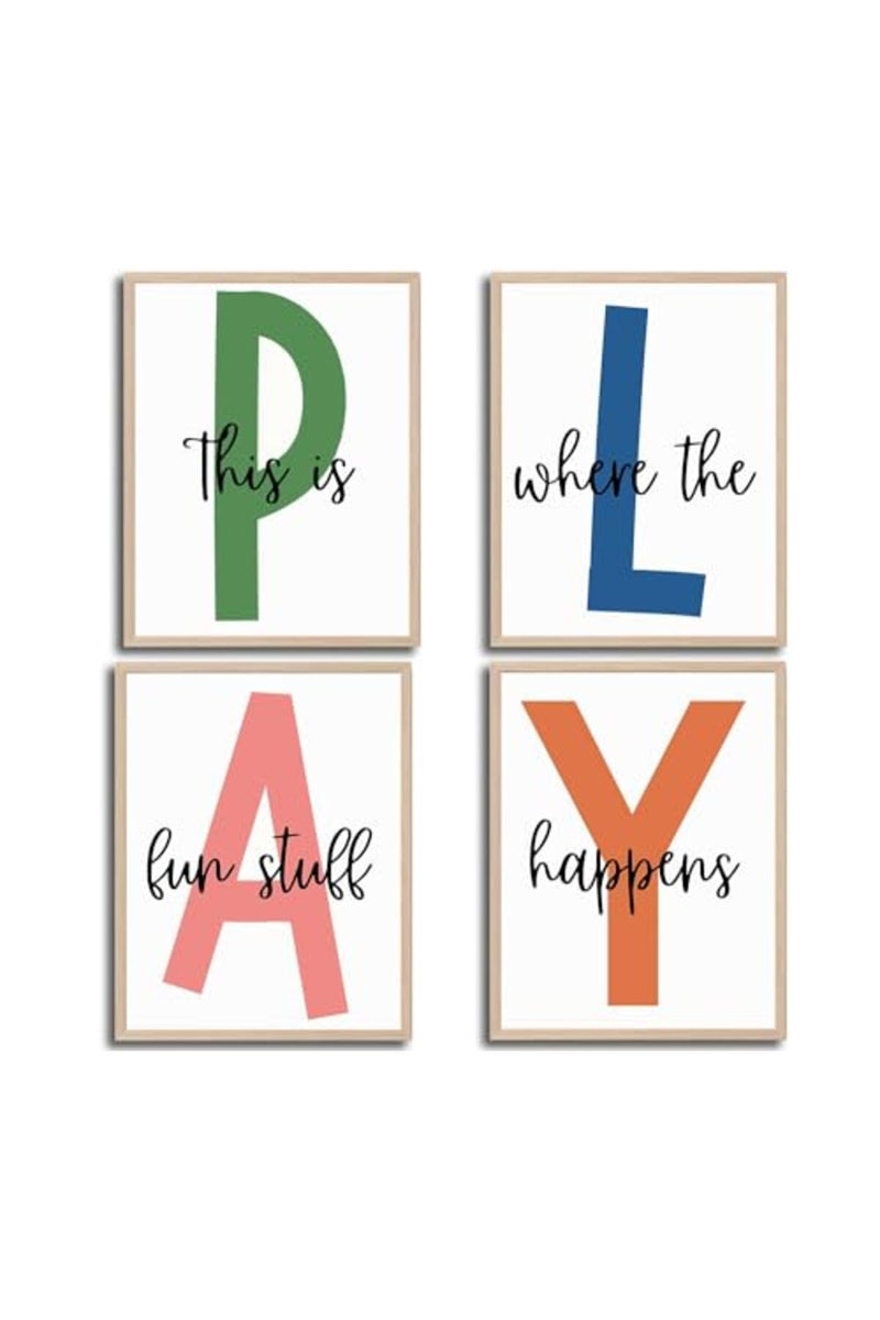 NBYARTQ 4Pcs Kids Playroom Wall Art Childrens Playroom Canvas Posters Prints Boy Kids Room Let's Play Wall Decor Pictures Toddler Nursery Bedroom Artwork Decoration Unframed - Image 2