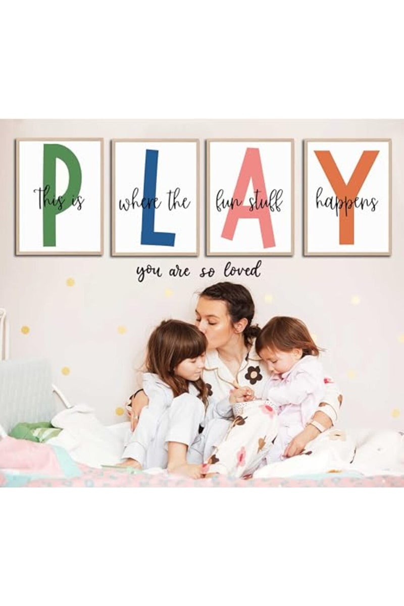 NBYARTQ 4Pcs Kids Playroom Wall Art Childrens Playroom Canvas Posters Prints Boy Kids Room Let's Play Wall Decor Pictures Toddler Nursery Bedroom Artwork Decoration Unframed - Image 3