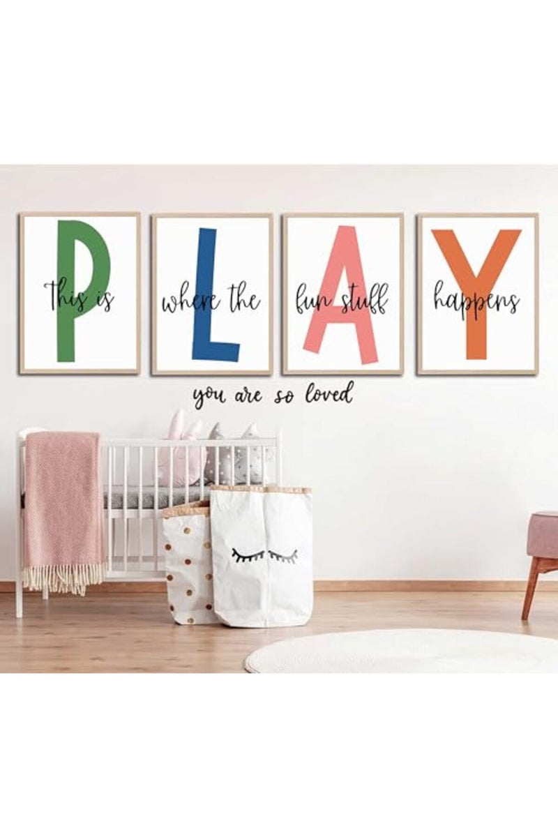 NBYARTQ 4Pcs Kids Playroom Wall Art Childrens Playroom Canvas Posters Prints Boy Kids Room Let's Play Wall Decor Pictures Toddler Nursery Bedroom Artwork Decoration Unframed - Image 5